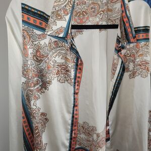 Fashion Nova Paisley Print Blouse - Cream and Orange